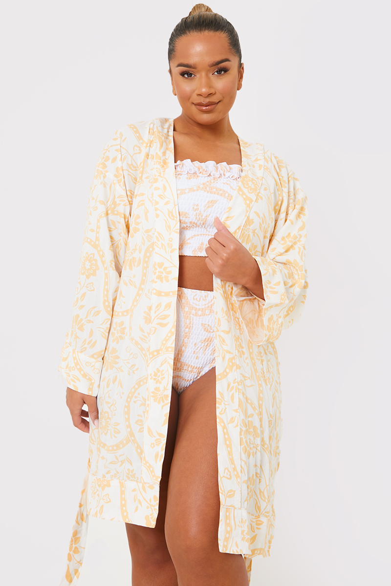 Scarf Print Flare Sleeve Cover Up