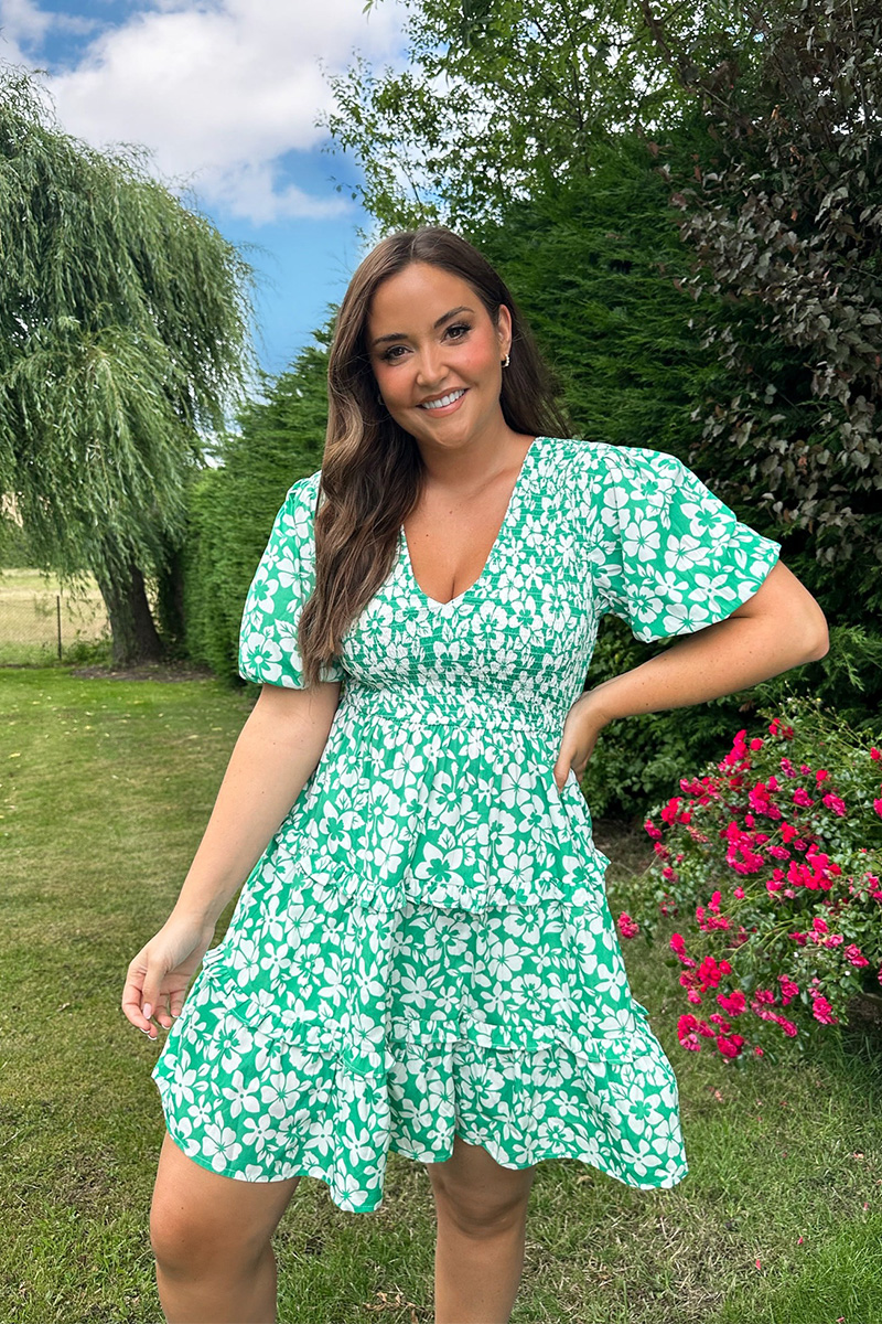 Puff Sleeve Shirred Smock Dress
