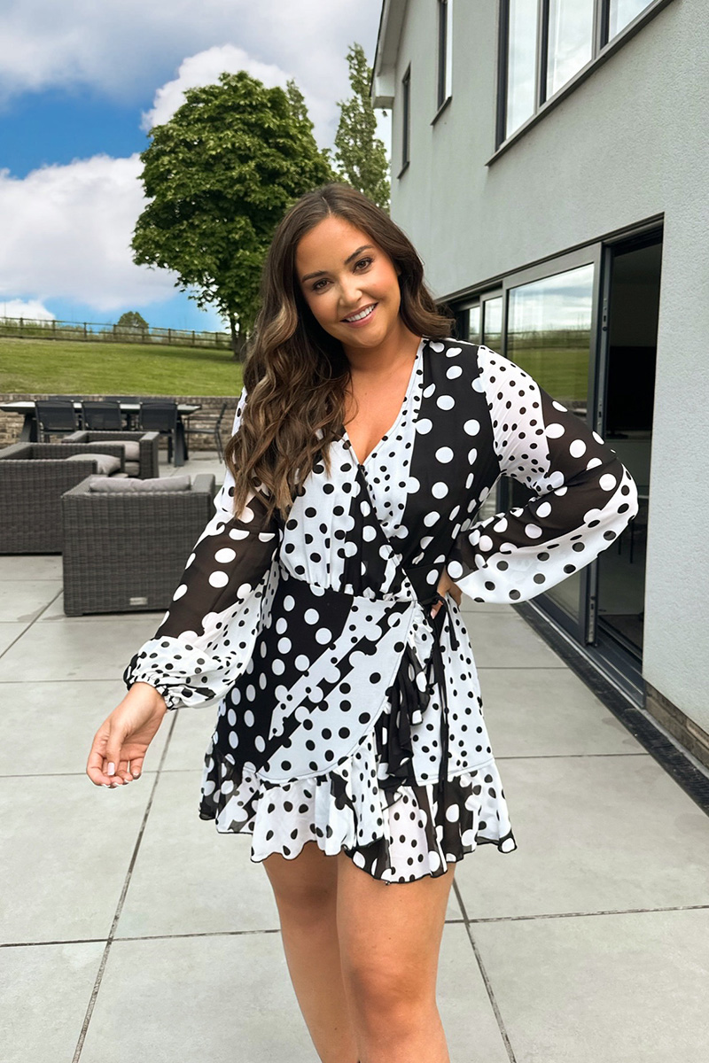 Polka dot shop frill wrap dress