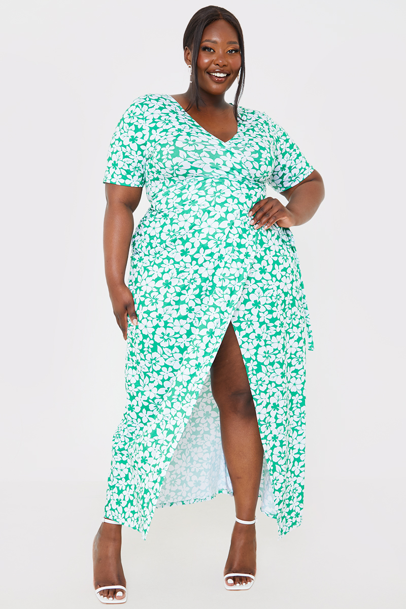 Green Wrap front Maxi Dress