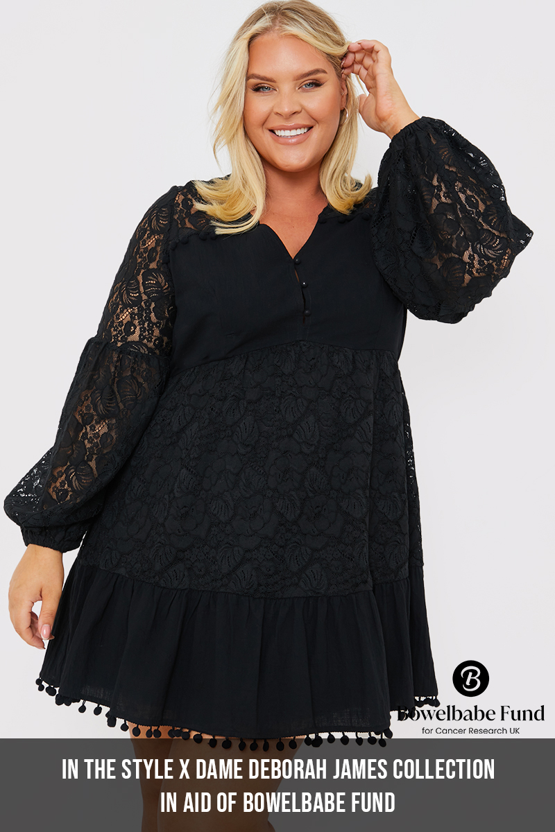 Plus size black dress with sales bell sleeves