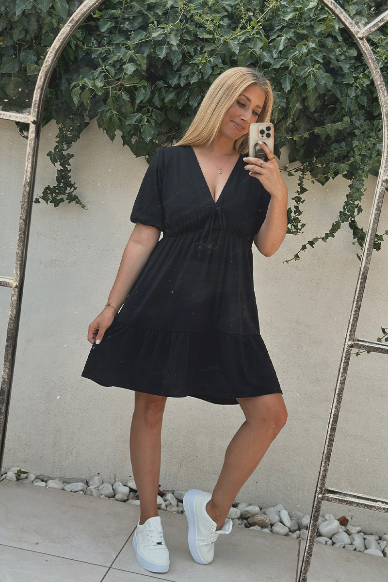 Black v outlet neck smock dress