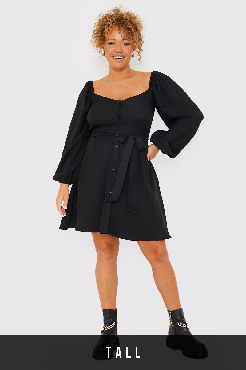 Button Down Puff Sleeve Mini Dress