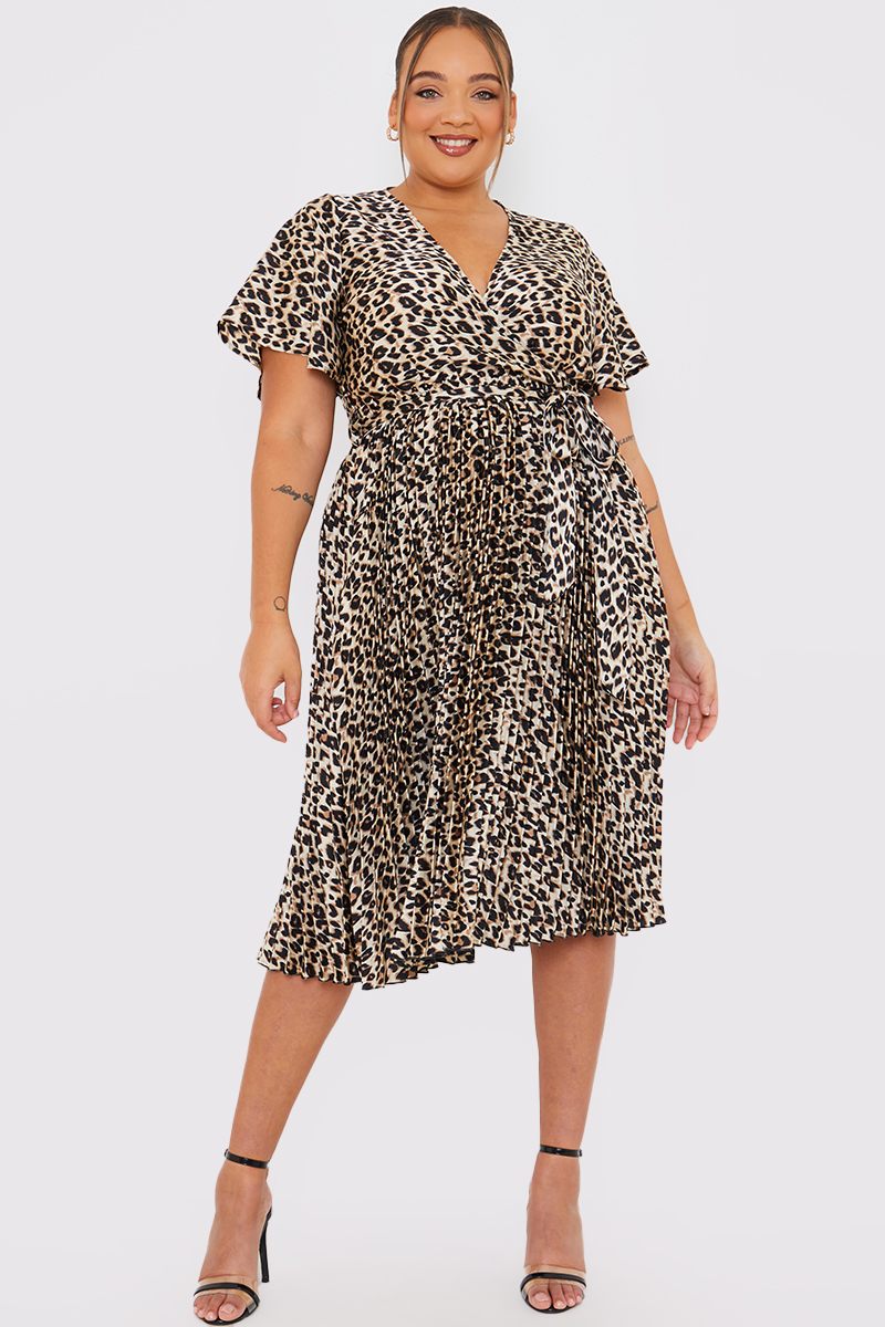 Leopard print hot sale pleated midi dress