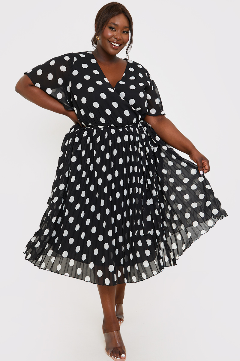 Black polka dot wrap dress on sale