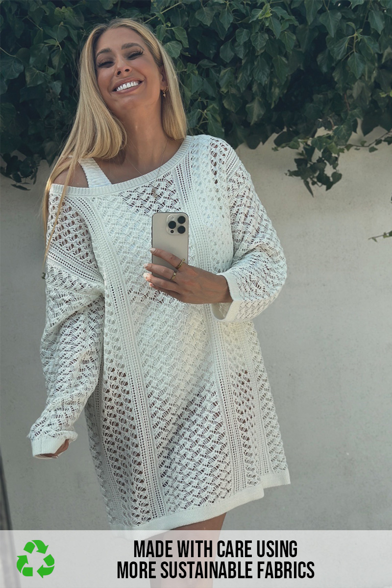 Amiable Attraction Crochet A-Lined Knit Dress in Cream