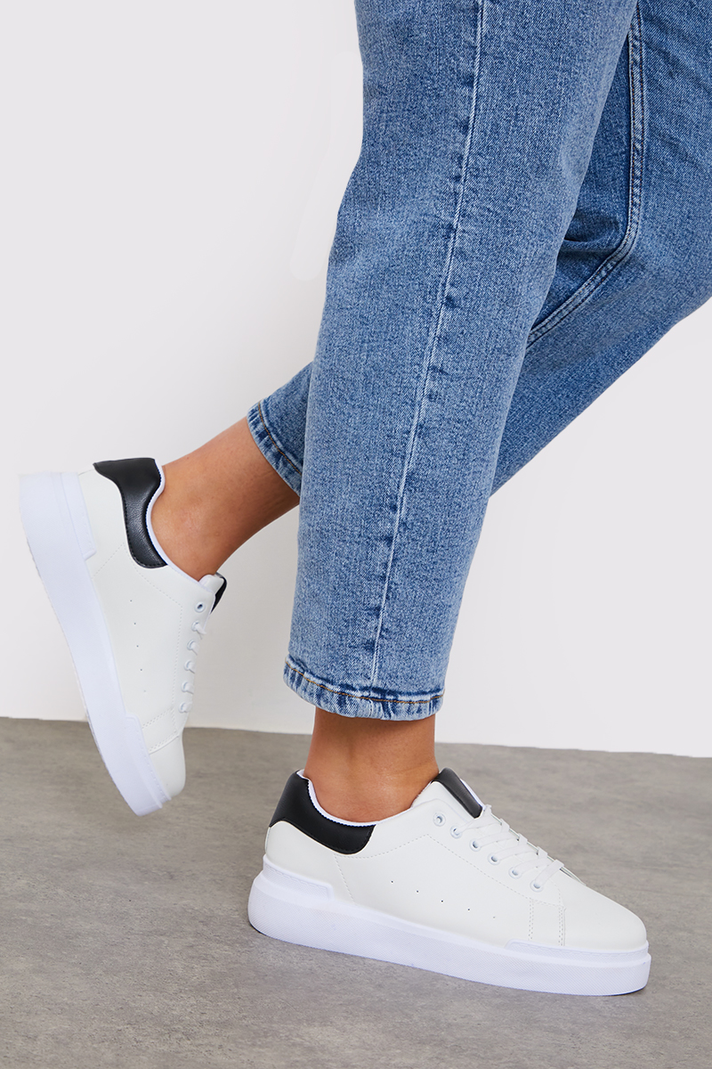 Wide Fit Heel Contrast Lace Up Thick Sole Trainer