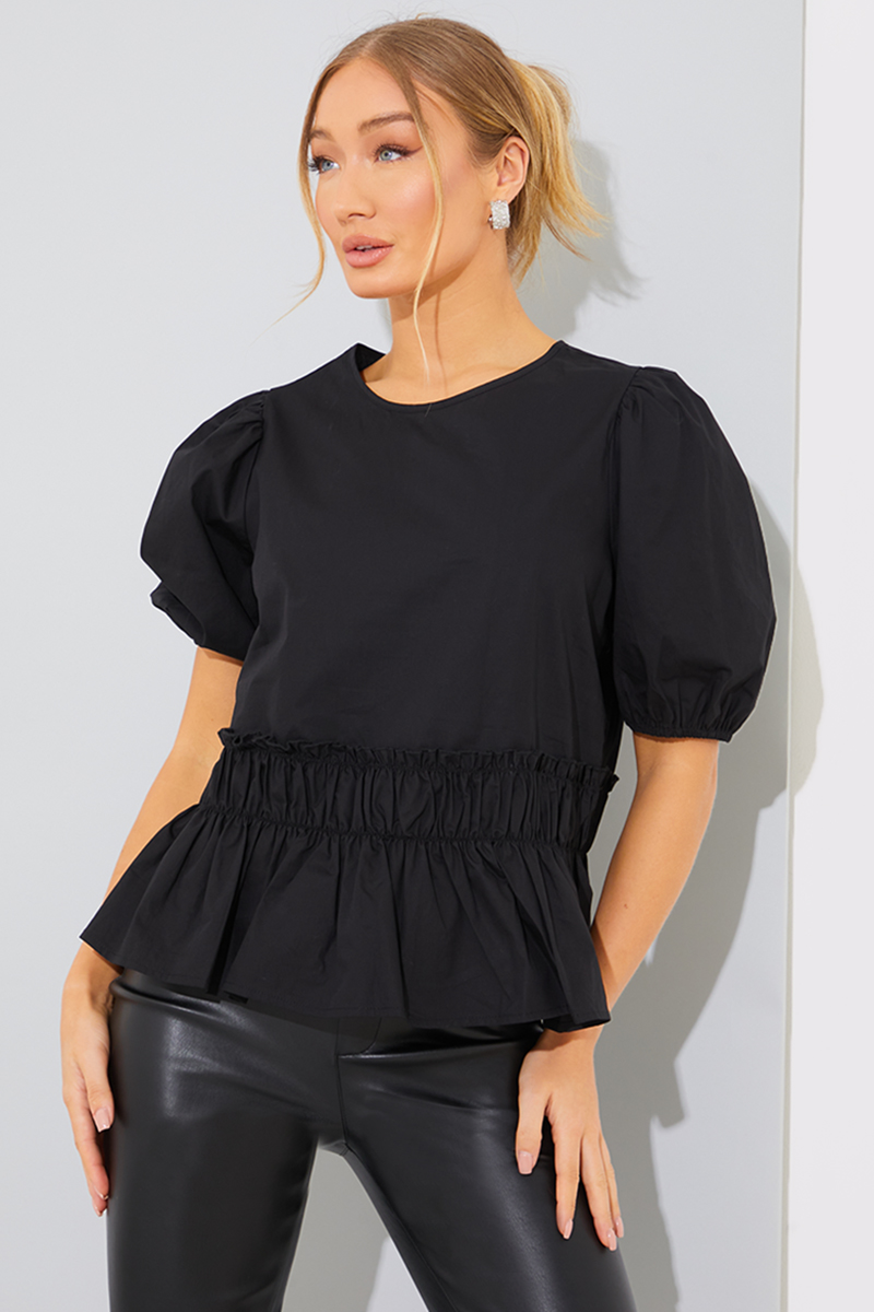 Peplum sales blouse black