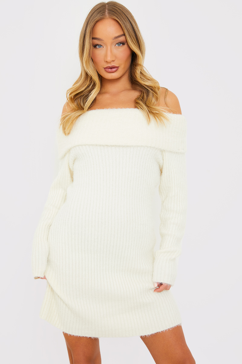 White off the on sale shoulder jumper dress