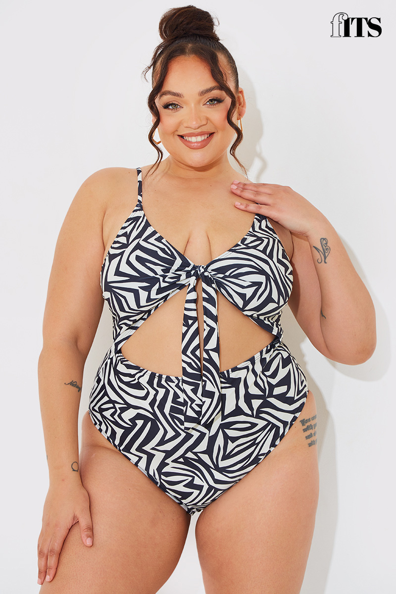 Sculpt and Control Abstract Print Cut Out Swimsuit