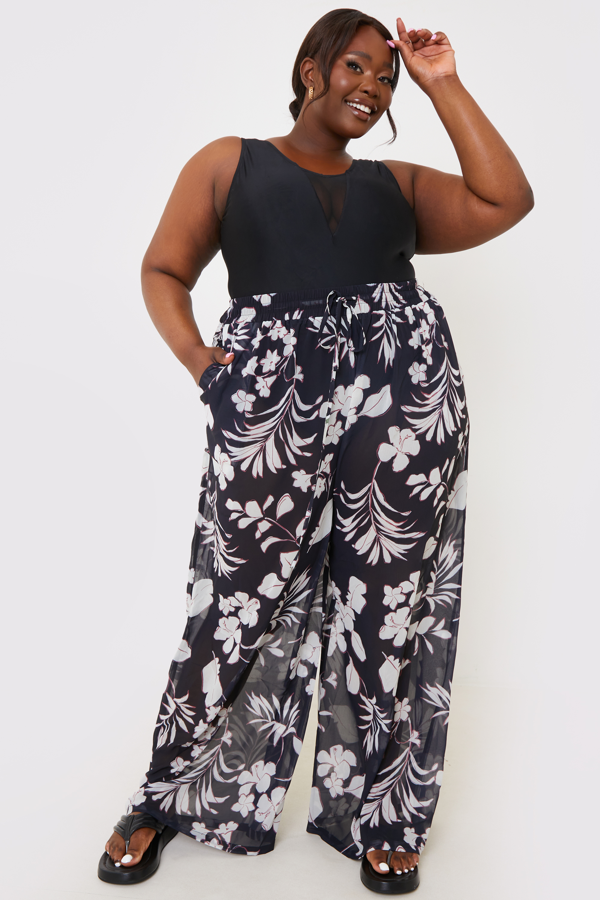 Floral Pleated Wide Leg Trousers - Cider