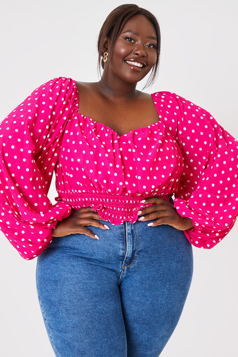 Polka Dot Shirred Waist Top