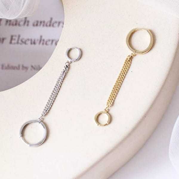 Double Piercing Earring Chain with Small Hoops