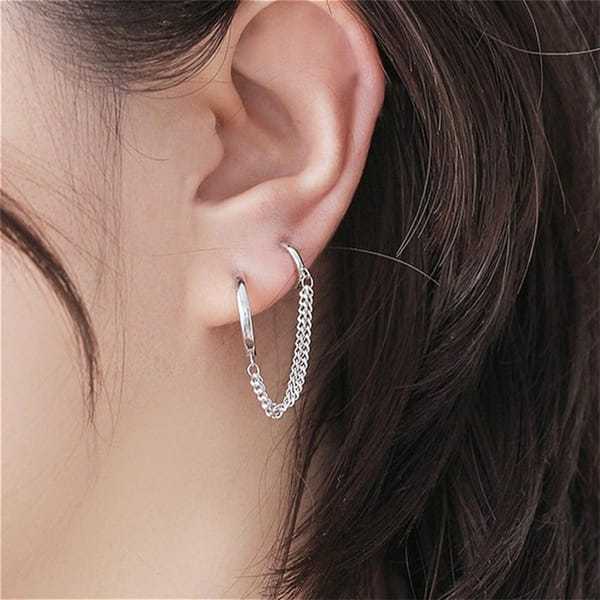 Double Piercing Earring Chain with Small Hoops