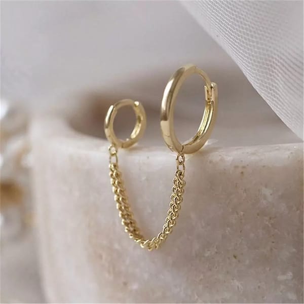 Double Piercing Earring Chain with Small Hoops