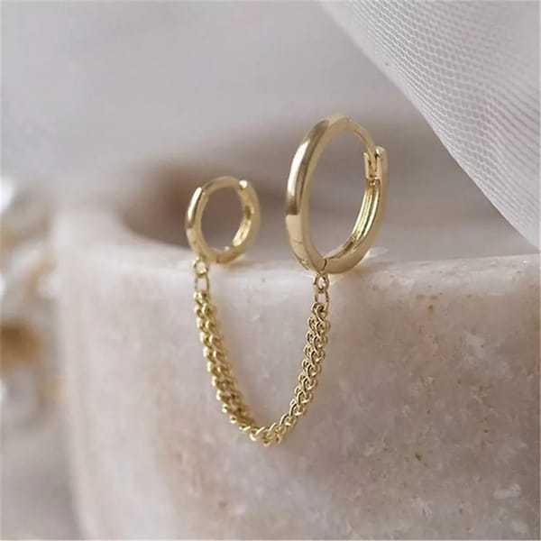 Double Piercing Earring Chain with Small Hoops