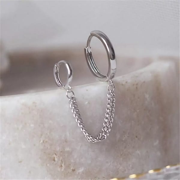 Double Piercing Earring Chain with Small Hoops