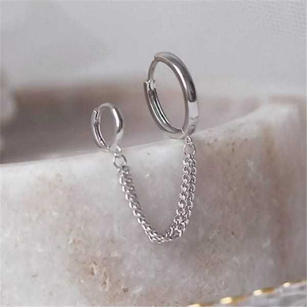 Double Piercing Earring Chain with Small Hoops