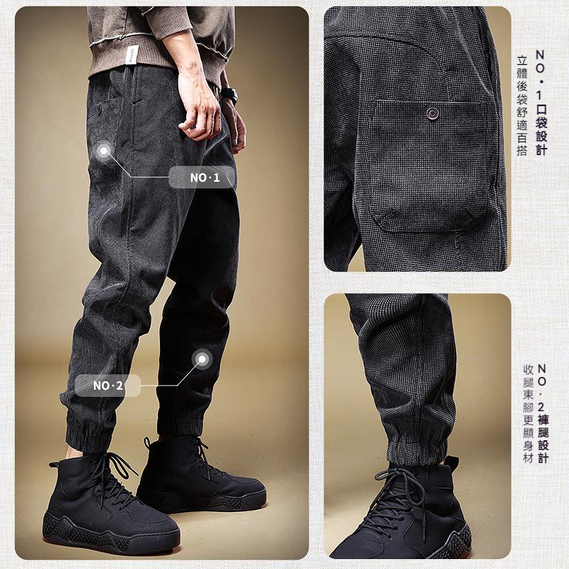 美式復古寬鬆燈芯絨男春季寬鬆潮牌ins抽繩運動春秋款休閒褲子潮