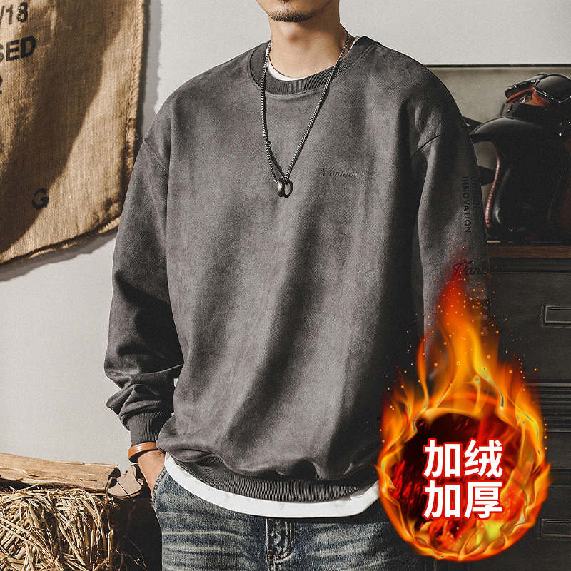 美式380g重磅復古衛衣男春秋ins潮牌寬鬆大碼麂皮絨衣服春季上衣