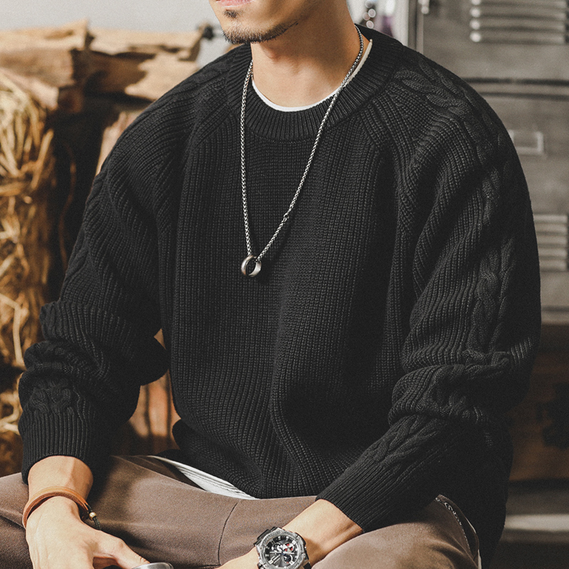 美式重磅經典編織復古毛衣男冬季加厚2022年新款寬鬆大碼針織衫男