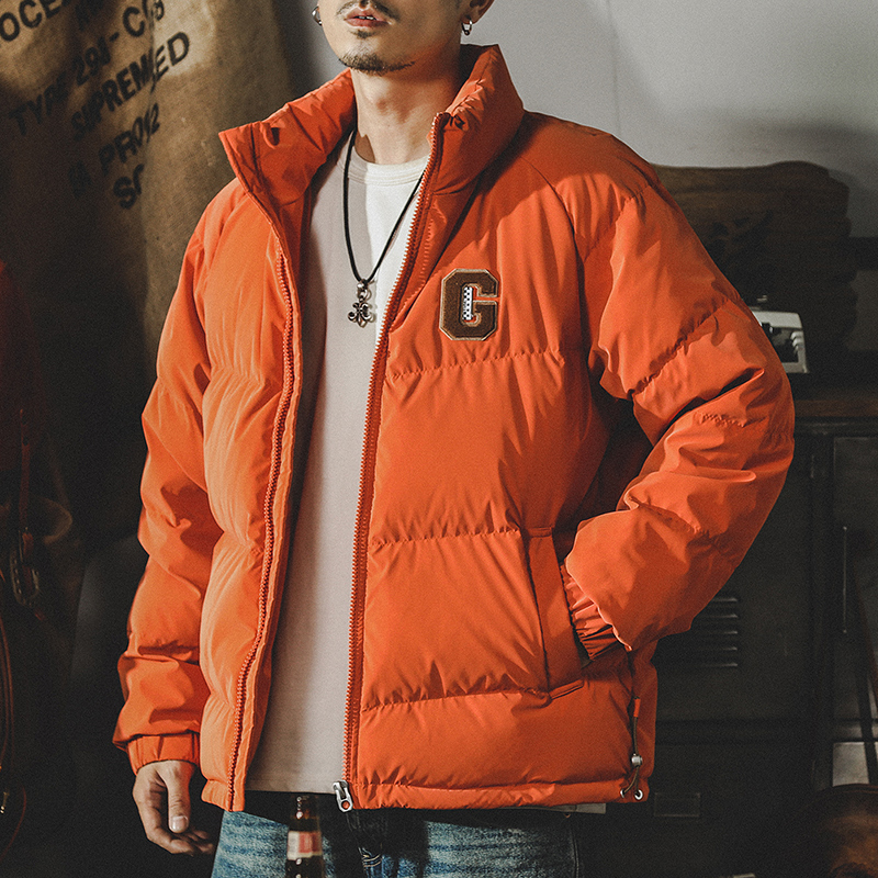 90白鴨絨PU革輕薄橘色羽絨服男冬季2022年新款男士保暖外套