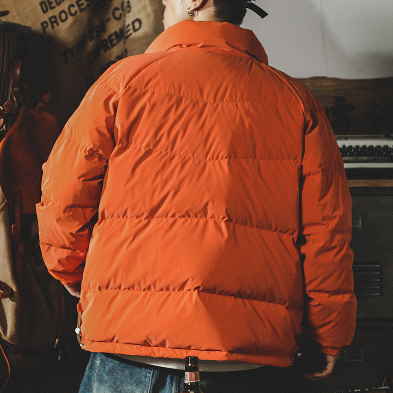 90白鴨絨PU革輕薄橘色羽絨服男冬季2022年新款男士保暖外套