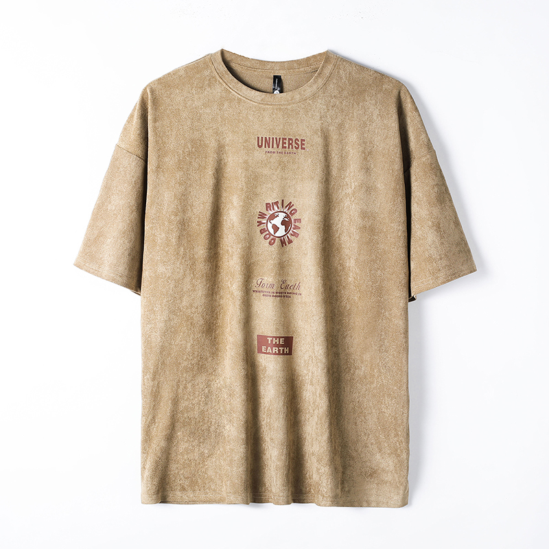 美式復古T恤男短袖夏季潮牌寬鬆ins男裝半袖麂皮絨垂感體恤