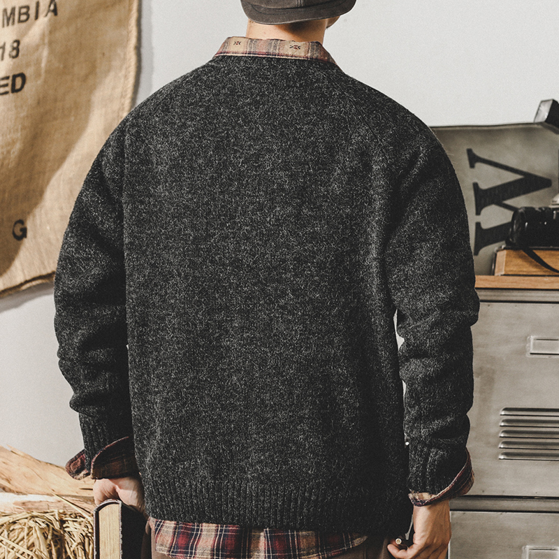 美式經典復古毛衣男冬季ins潮牌基礎簡約搭配圓領寬鬆男款針織衫