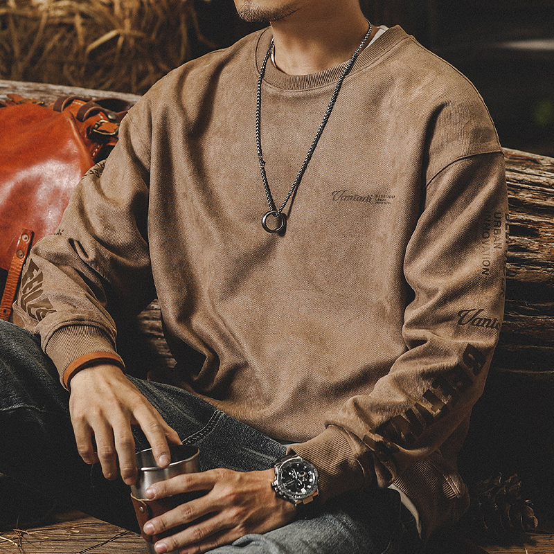 美式380g重磅復古衛衣男春秋ins潮牌寬鬆大碼麂皮絨衣服春季上衣