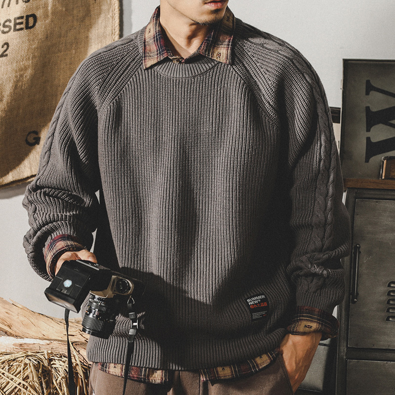 美式重磅經典編織復古毛衣男冬季加厚2022年新款寬鬆大碼針織衫男