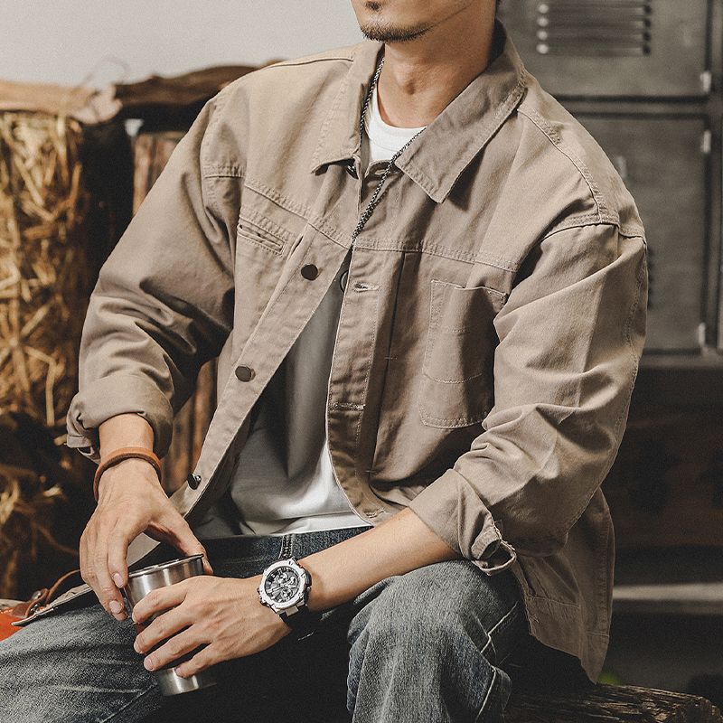 美式重磅春季男士休閒外套男春秋2023年新款帥氣潮流休閒工裝夾克