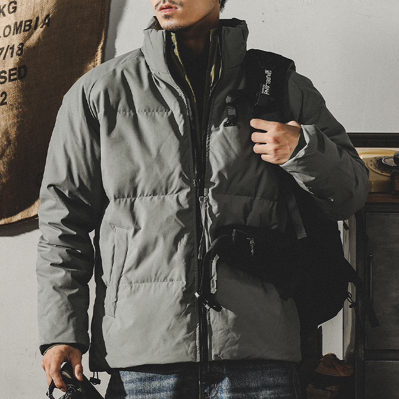 90白鴨絨立領短款羽絨服男冬季加厚寬鬆撞色潮流美式冬裝保暖外套