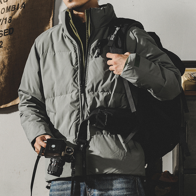 90白鴨絨立領短款羽絨服男冬季加厚寬鬆撞色潮流美式冬裝保暖外套