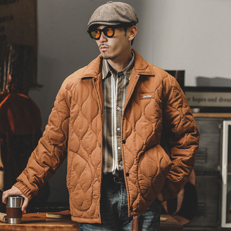 高密防風保暖棉衣男加厚冬季外套男2023年新款菱形絎縫教練夾克男