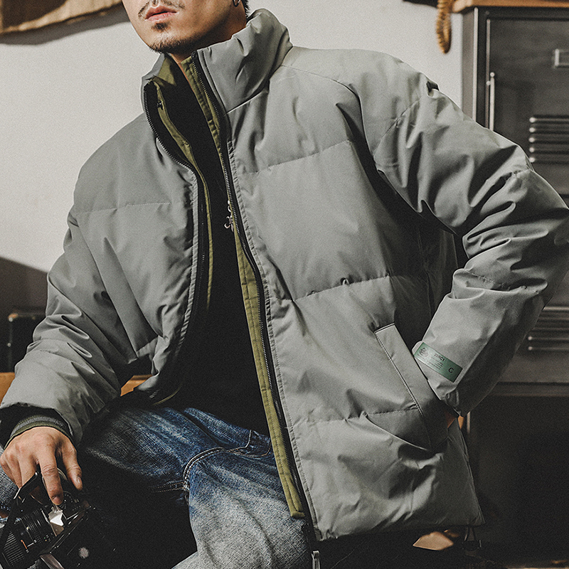 90白鴨絨立領短款羽絨服男冬季加厚寬鬆撞色潮流美式冬裝保暖外套