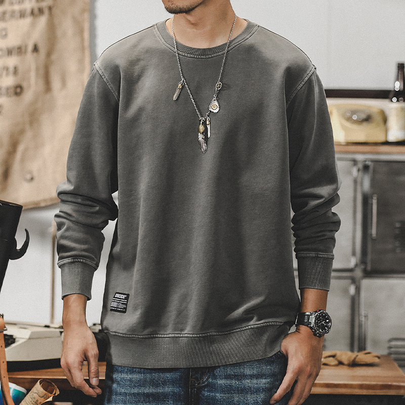 美式復古320g重磅衛衣男春秋圓領2023年新款打底衫男寬鬆大碼春季