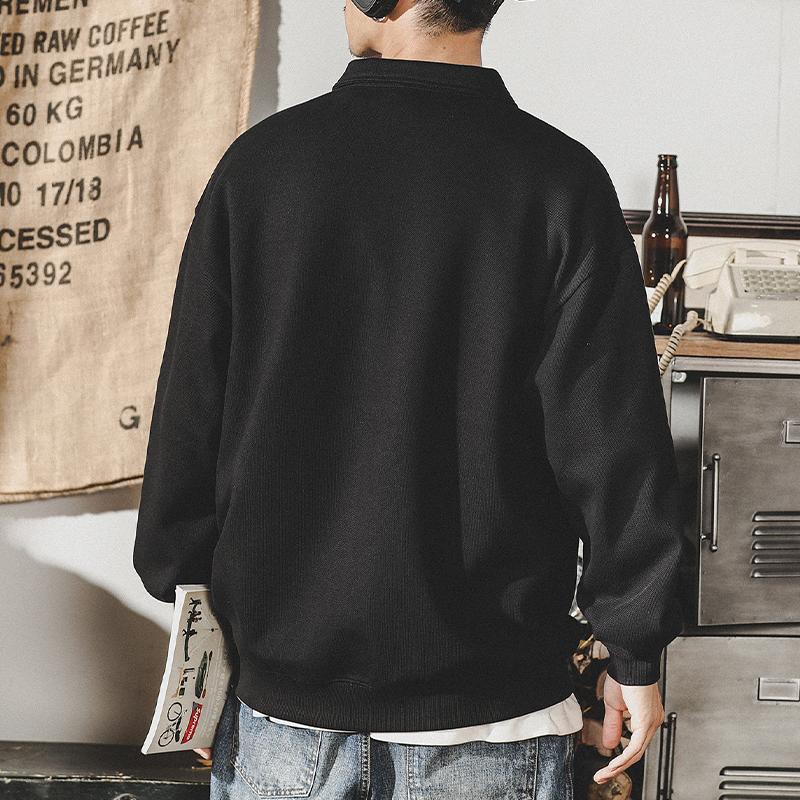 美式320g重磅POLO衫男春季简约风ins潮牌宽松翻领纯棉男士长袖T恤