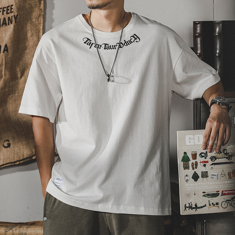 美式復古短袖T恤男士2023年新款ins潮牌純棉重磅寬鬆大碼男裝夏季