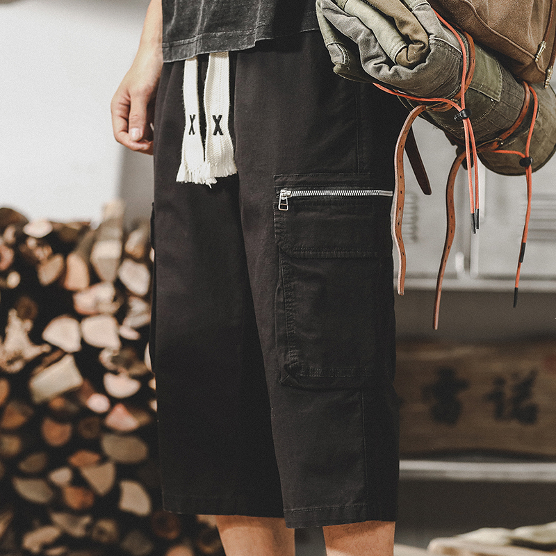 美式復古工裝短褲男夏季ins潮牌寬鬆直筒褲子男潮流休閒七分褲男