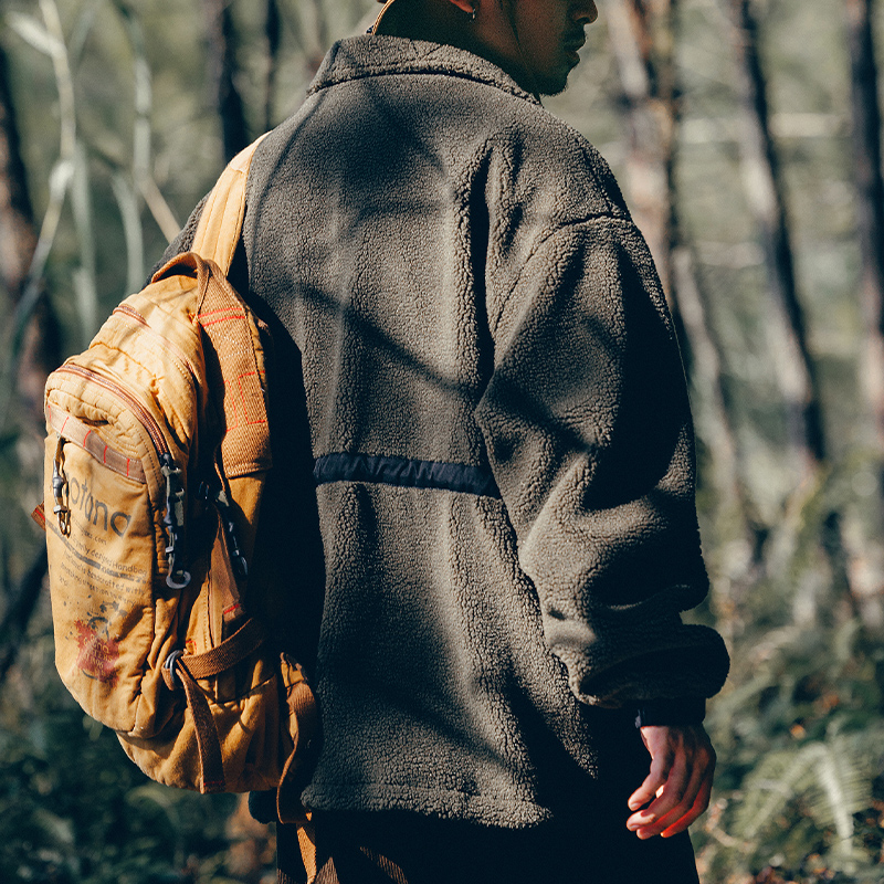 500克重磅絎縫羊羔絨外套男冬季2023年新款拼色保暖搖粒絨棉服男