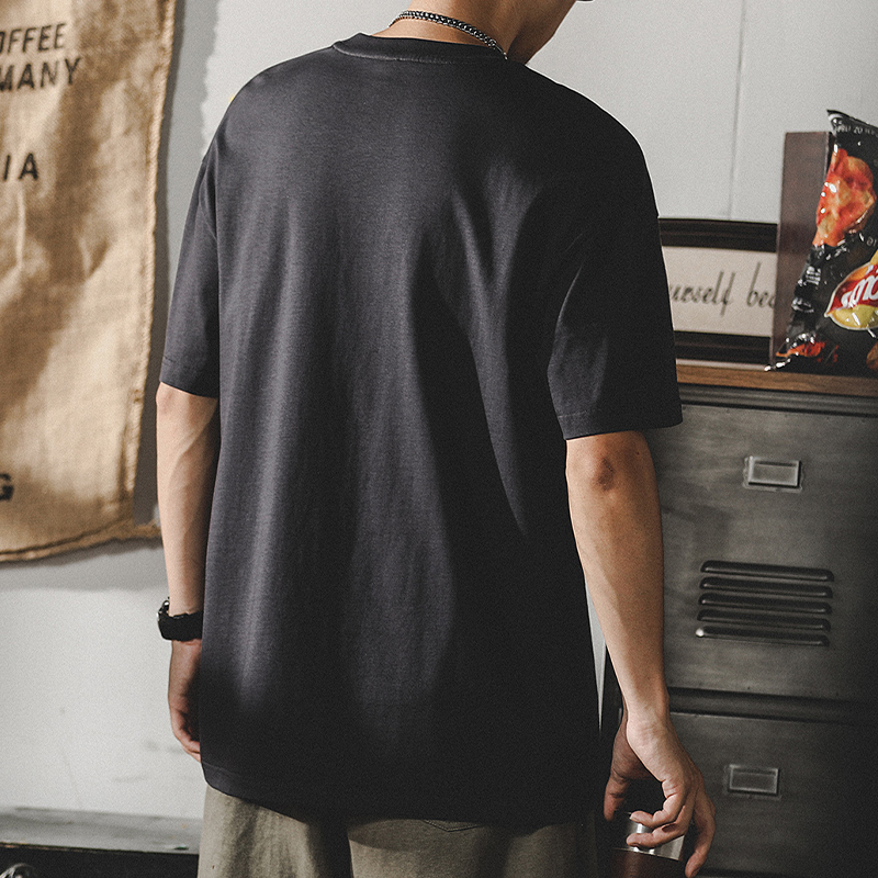 美式230g重磅T恤男士短袖寬鬆潮牌男裝鋼印立體純棉體恤男款夏季