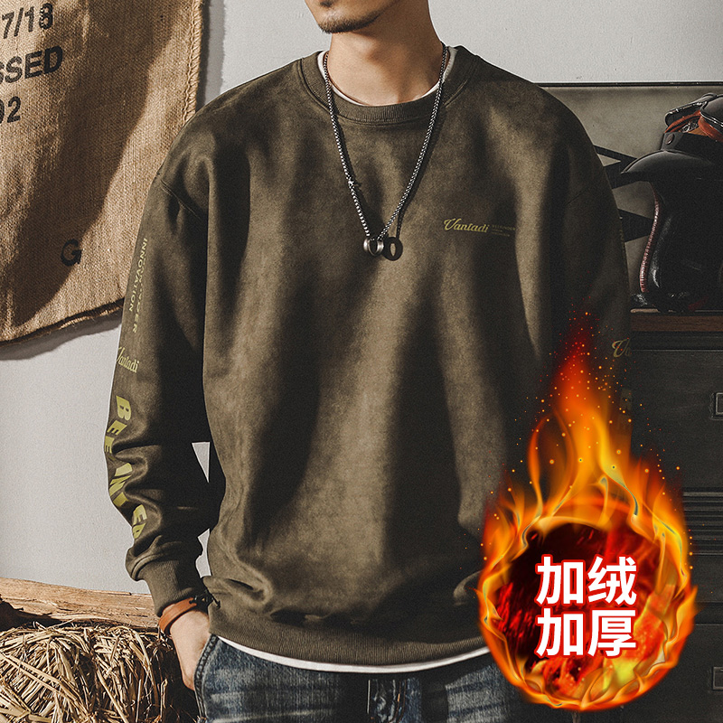 美式380g重磅復古衛衣男春秋ins潮牌寬鬆大碼麂皮絨衣服春季上衣