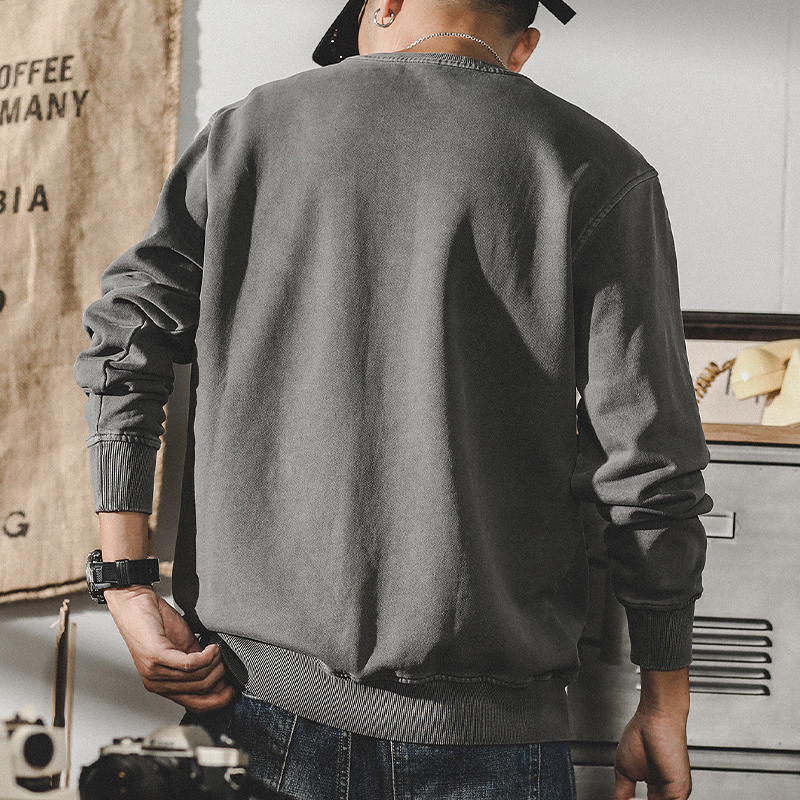 美式復古320g重磅衛衣男春秋圓領2023年新款打底衫男寬鬆大碼春季