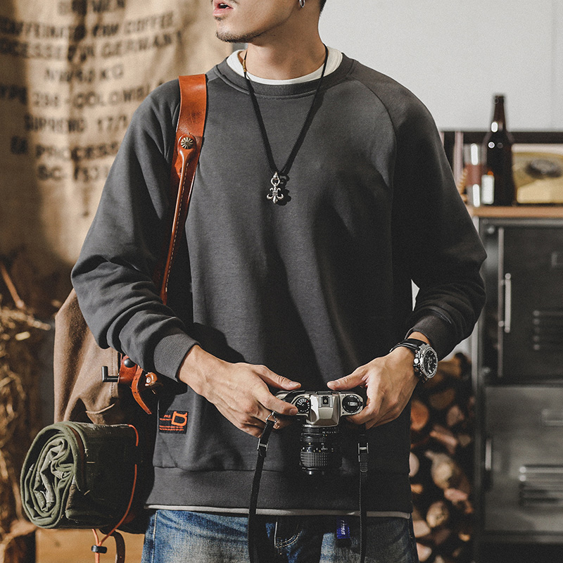 美式復古重磅衛衣男春秋ins潮牌寬鬆大碼男裝簡約基礎穿搭打底衫