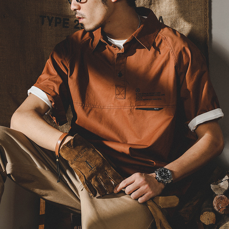 美式復古短袖t恤男夏季寬鬆2023年新款工裝襯衫半袖衣服POLO衫男