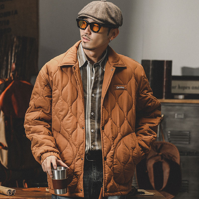 高密防風保暖棉衣男加厚冬季外套男2023年新款菱形絎縫教練夾克男