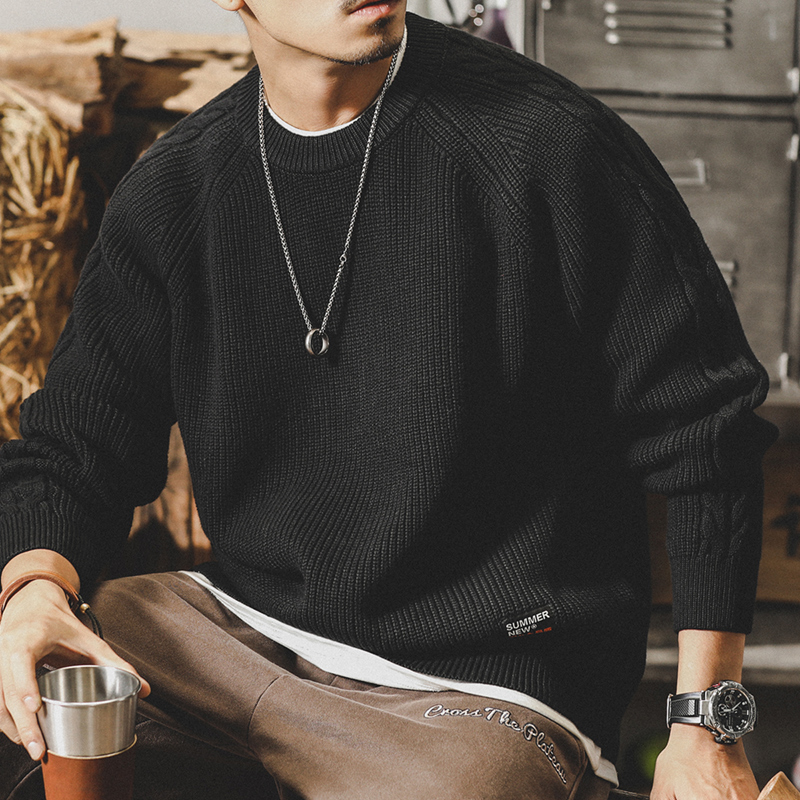 美式重磅經典編織復古毛衣男冬季加厚2022年新款寬鬆大碼針織衫男
