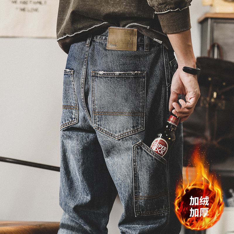 美式重磅復古工裝牛仔褲男春季2023年新款直筒寬鬆大碼休閒闊腿褲
