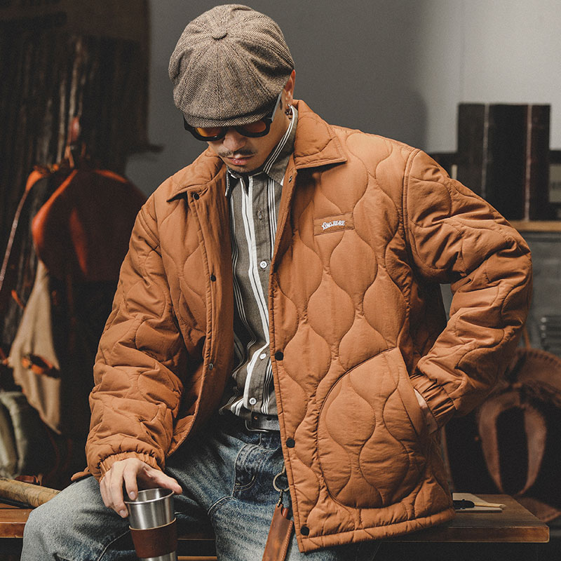 高密防風保暖棉衣男加厚冬季外套男2023年新款菱形絎縫教練夾克男